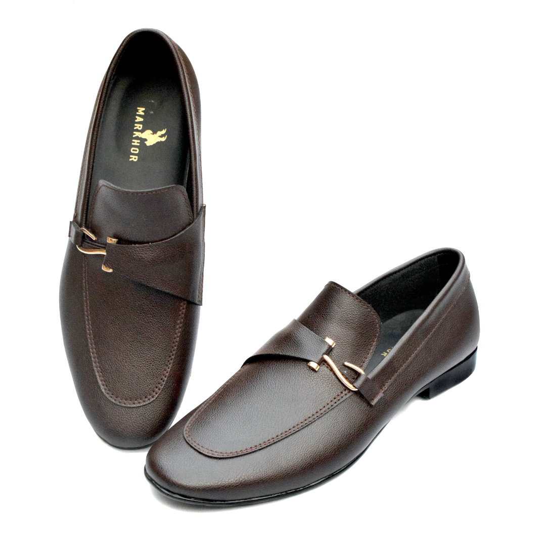 Men's Brown Synthetic Formal Shoes with Stylish Embellishment